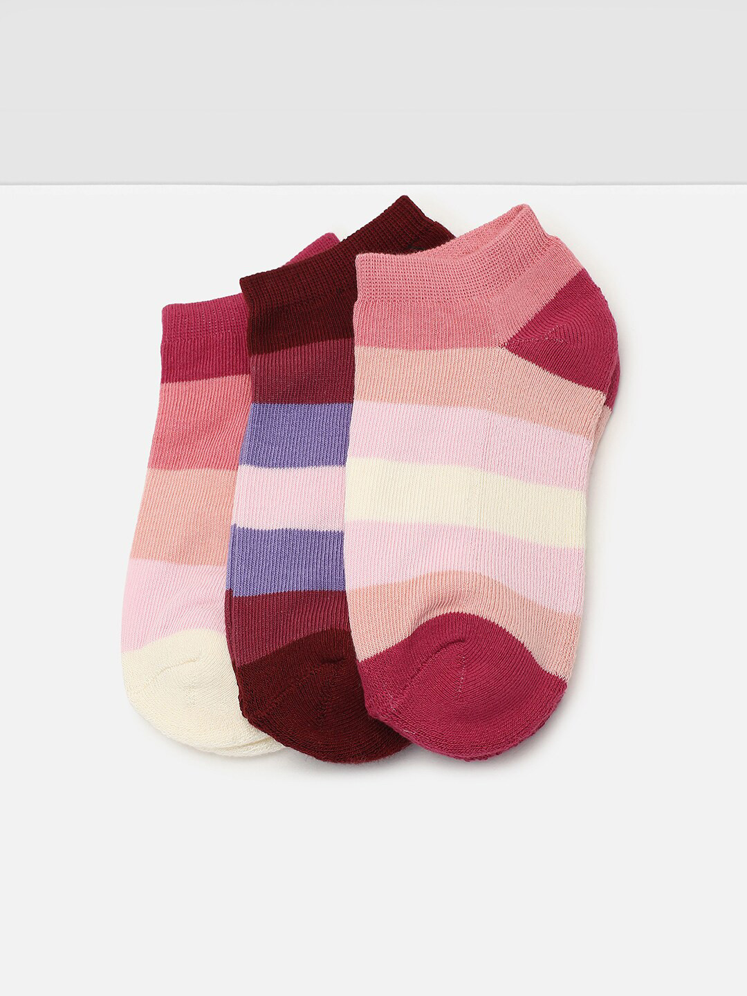 

max Girls Pack Of 3 Colourblocked Ankle-Length Socks, Pink