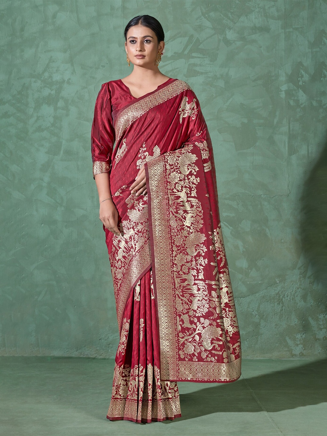 

MONJOLIKA FASHION Ethnic Motif Woven Design Zari Banarasi Saree, Pink