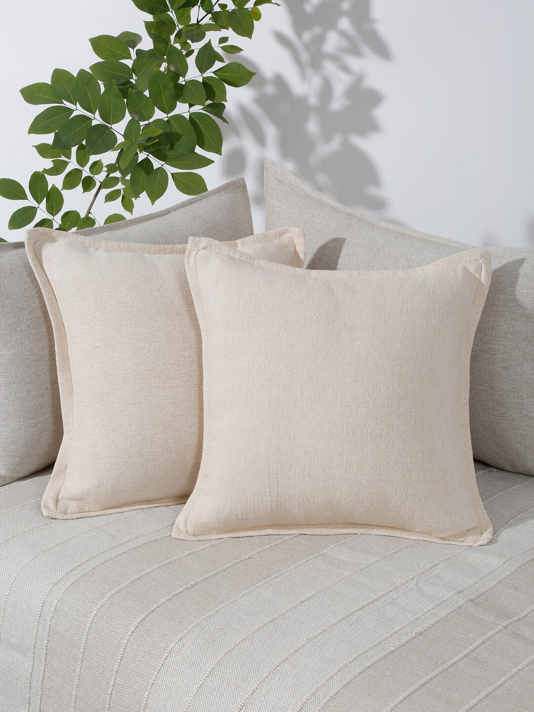 

eyda Beige 2 Pieces Cotton Square Cushion Covers