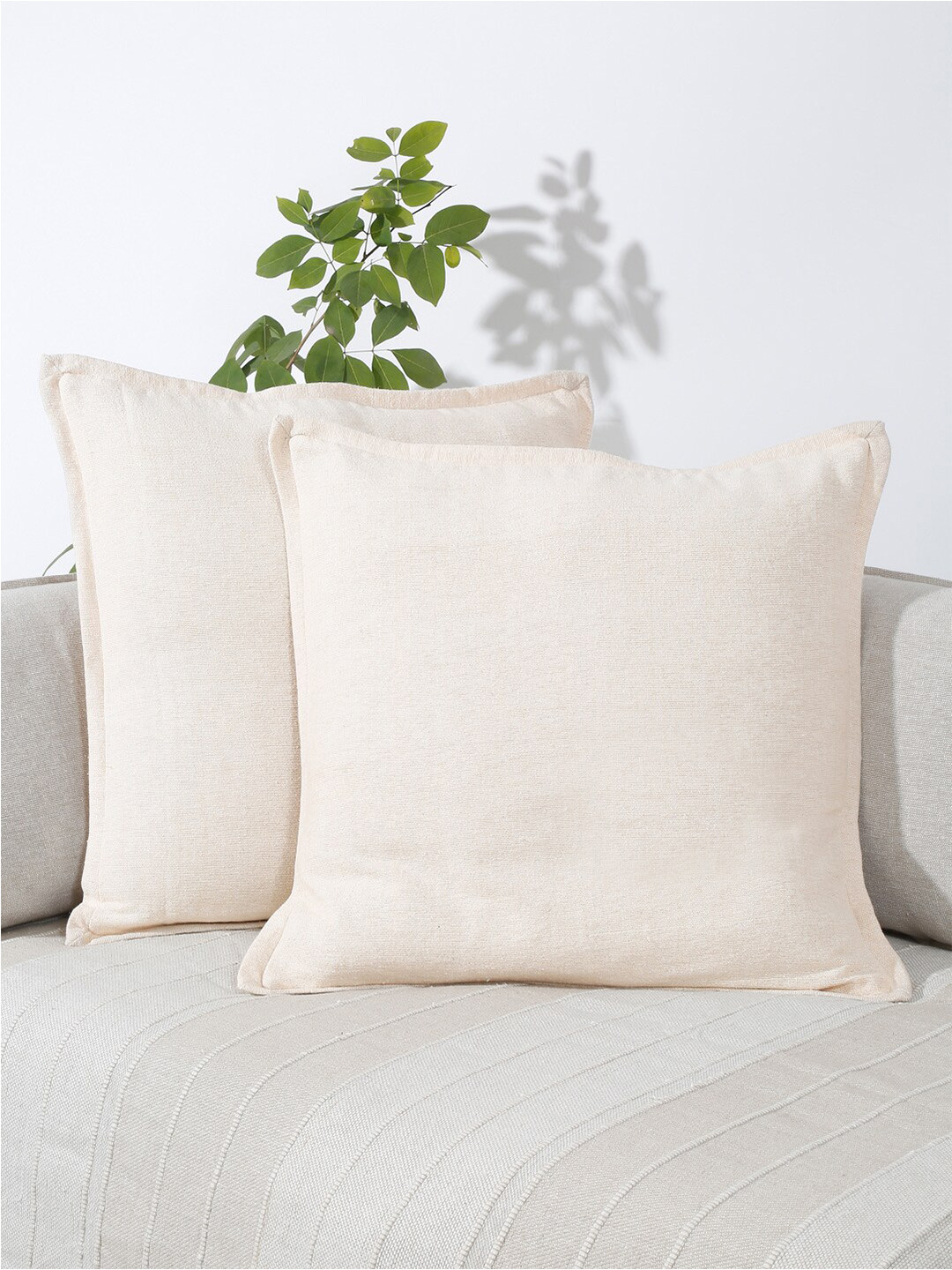 

eyda Cream-Coloured 2 Pieces Cotton Square Cushion Covers