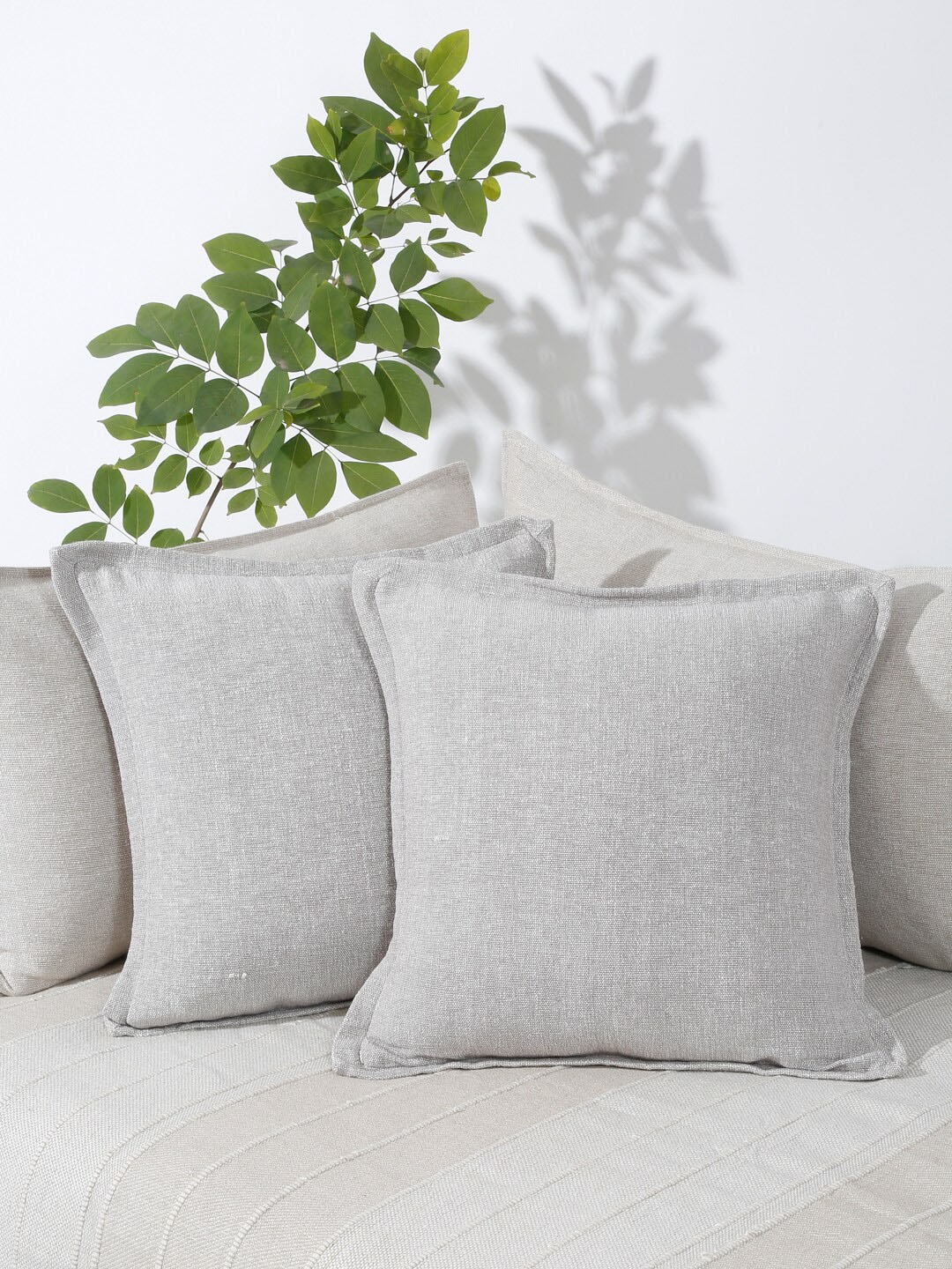 eyda Grey 2 Pieces Pure Cotton Square Cushion Covers