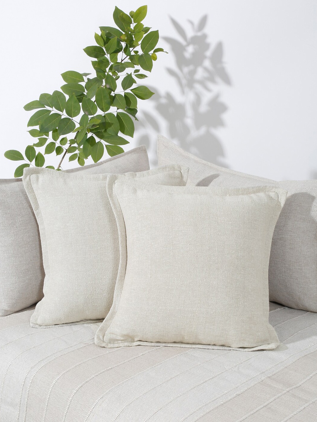 

eyda Cream-Coloured 2 Pieces Cotton Square Cushion Covers