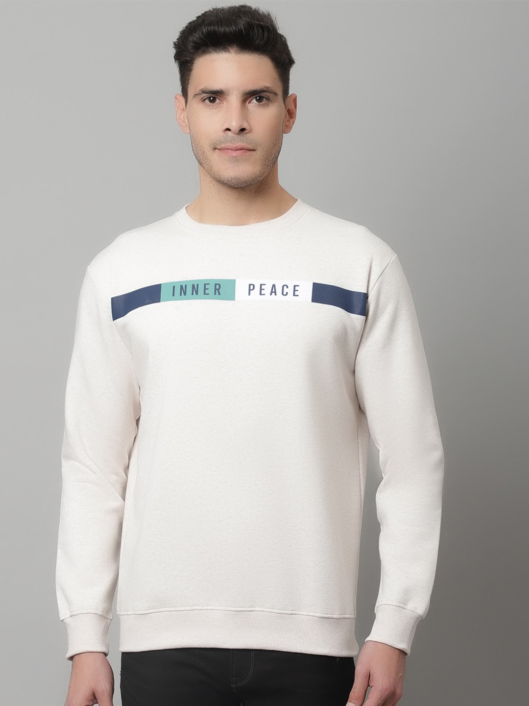 

Cantabil Typography Printed Fleece Sweatshirt, Off white