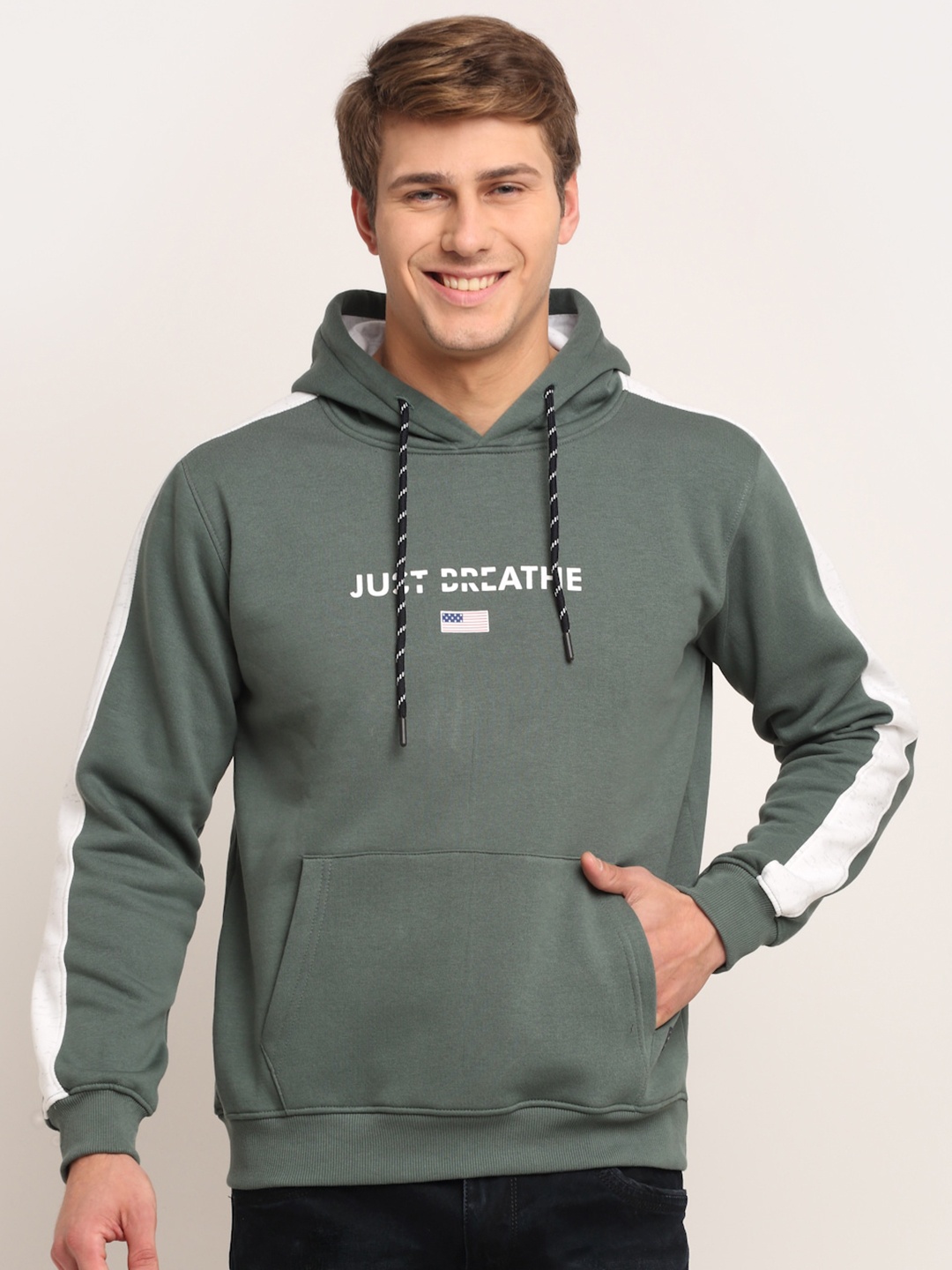 

Cantabil Typography Printed Hooded Fleece Sweatshirt, Green