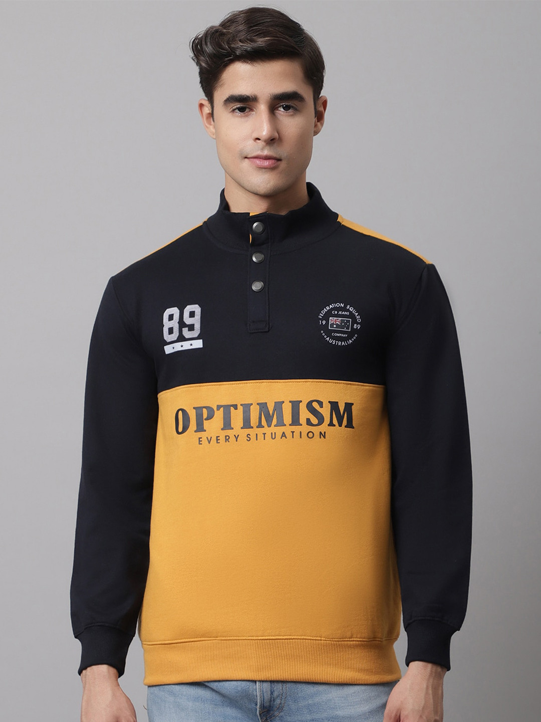 

Cantabil Colourblocked Fleece Sweatshirt, Mustard