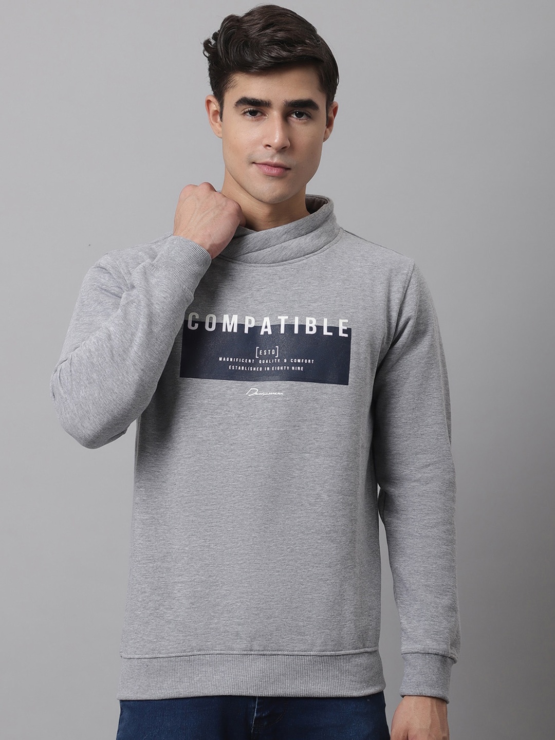 

Cantabil Typography Printed Fleece Sweatshirt, Grey