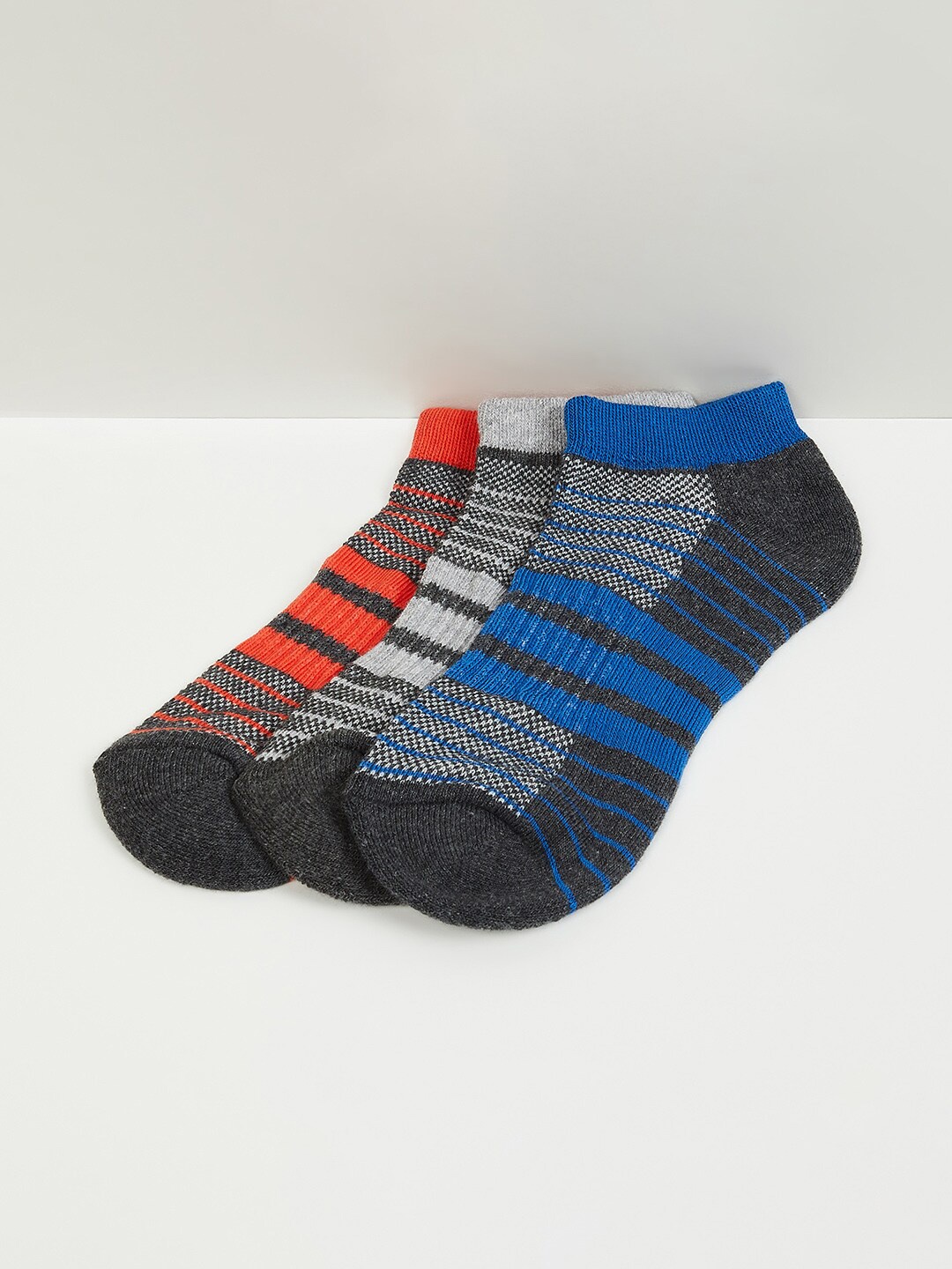 

max Boys Pack Of 3 Striped Ankle-Length Socks, Orange