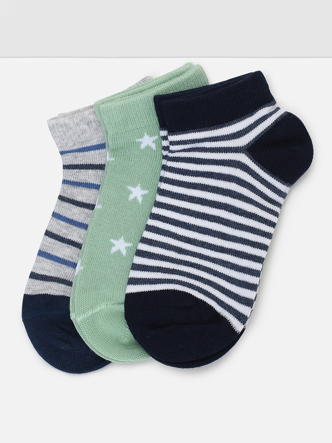 

max Boys Pack Of 3 Striped Ankle-Length Socks, Grey