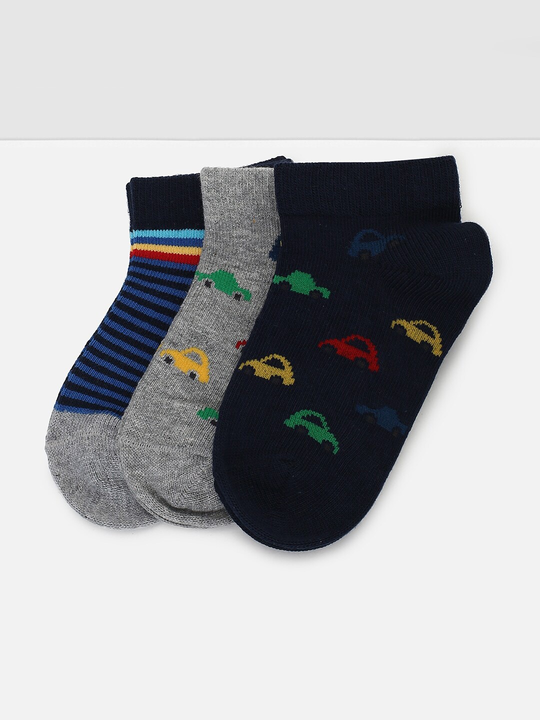 

max Boys Pack Of 3 Patterned Ankle-Length Socks, Navy blue