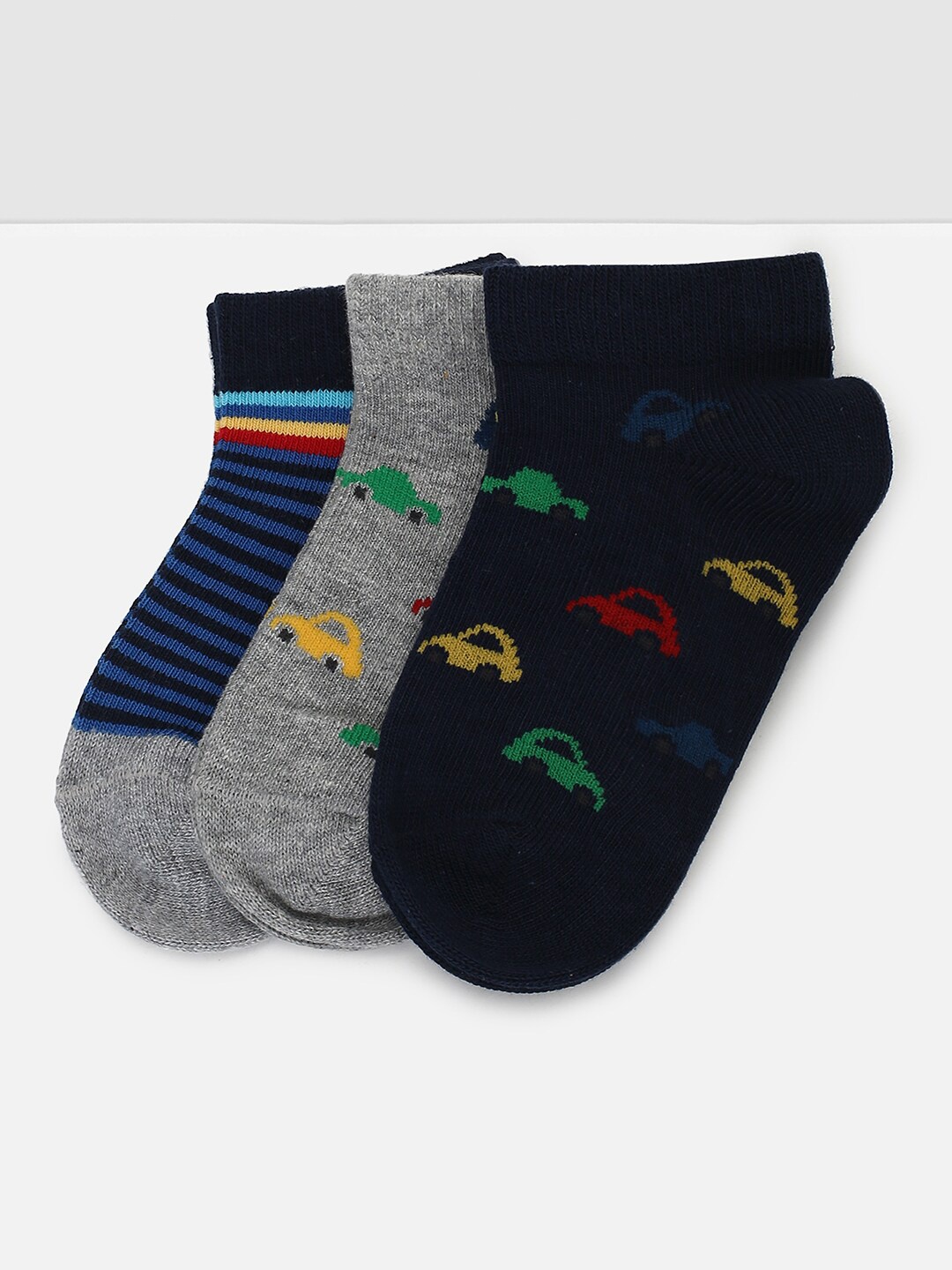 

max Boys Pack Of 3 Patterned Ankle-Length Socks, Navy blue