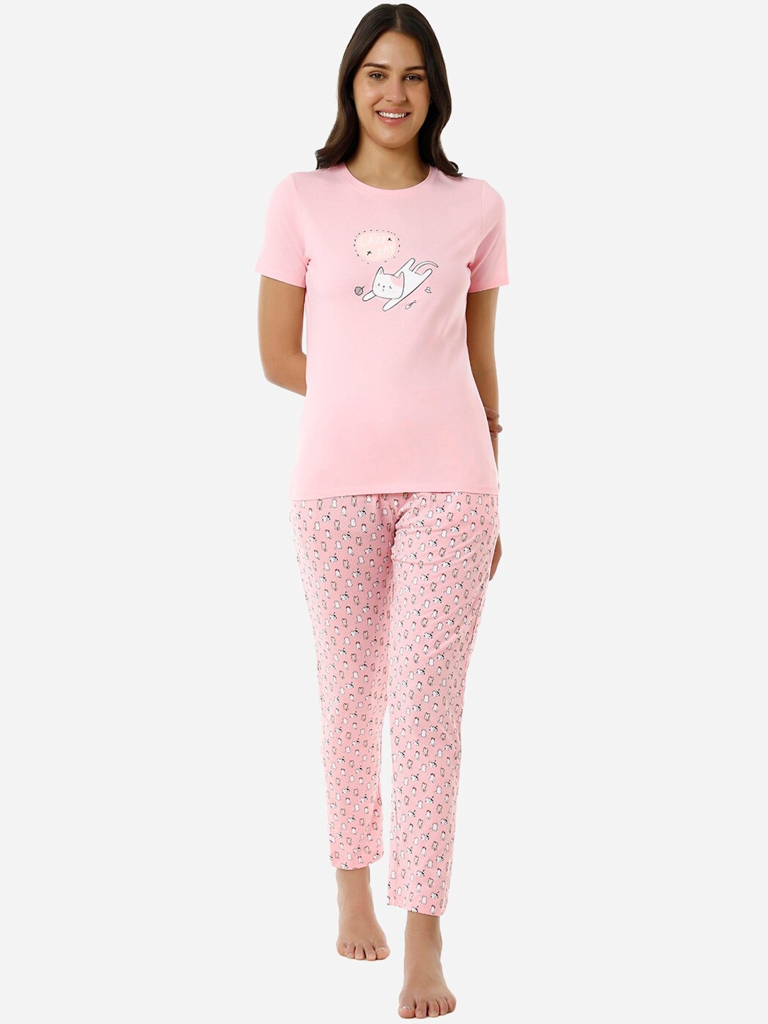 

Amante Printed Cotton Lounge Tshirts, Pink