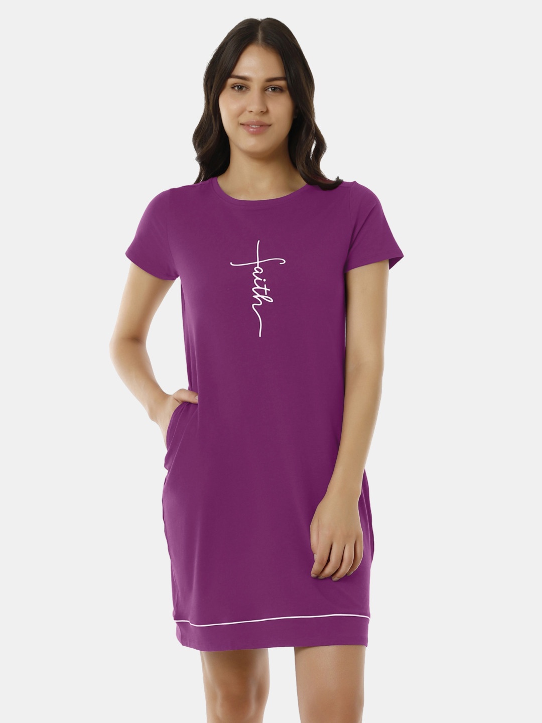 

Amante Typography Printed T-Shirt Nightdress, Purple