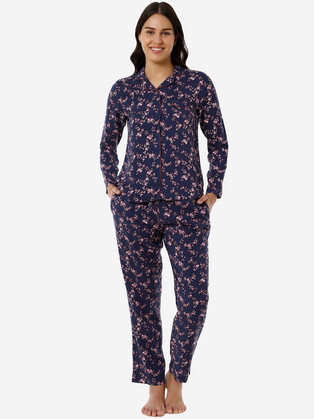 

Amante Floral Printed Night Suit, Blue