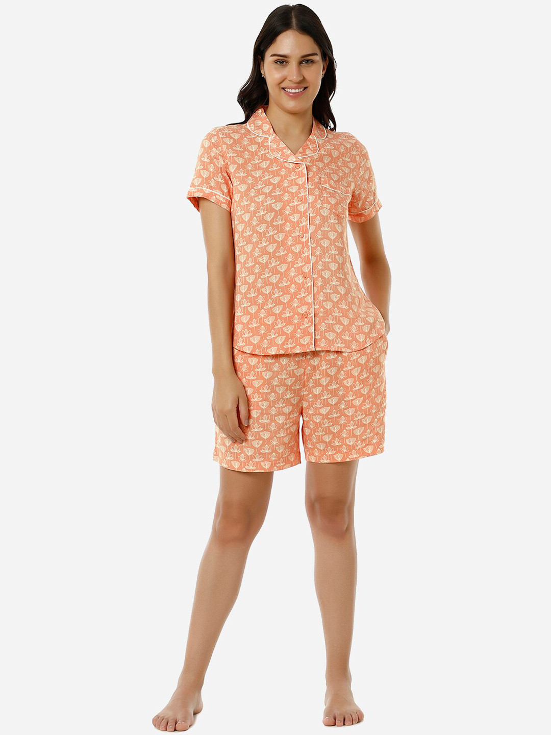 

Amante Floral Printed Night Suit, Orange
