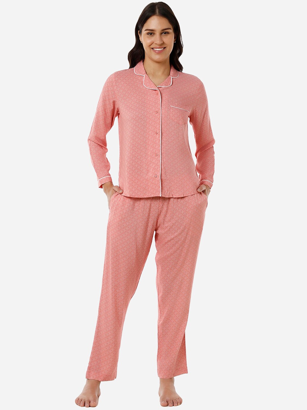 

Amante Conversational Printed Night Suit, Pink