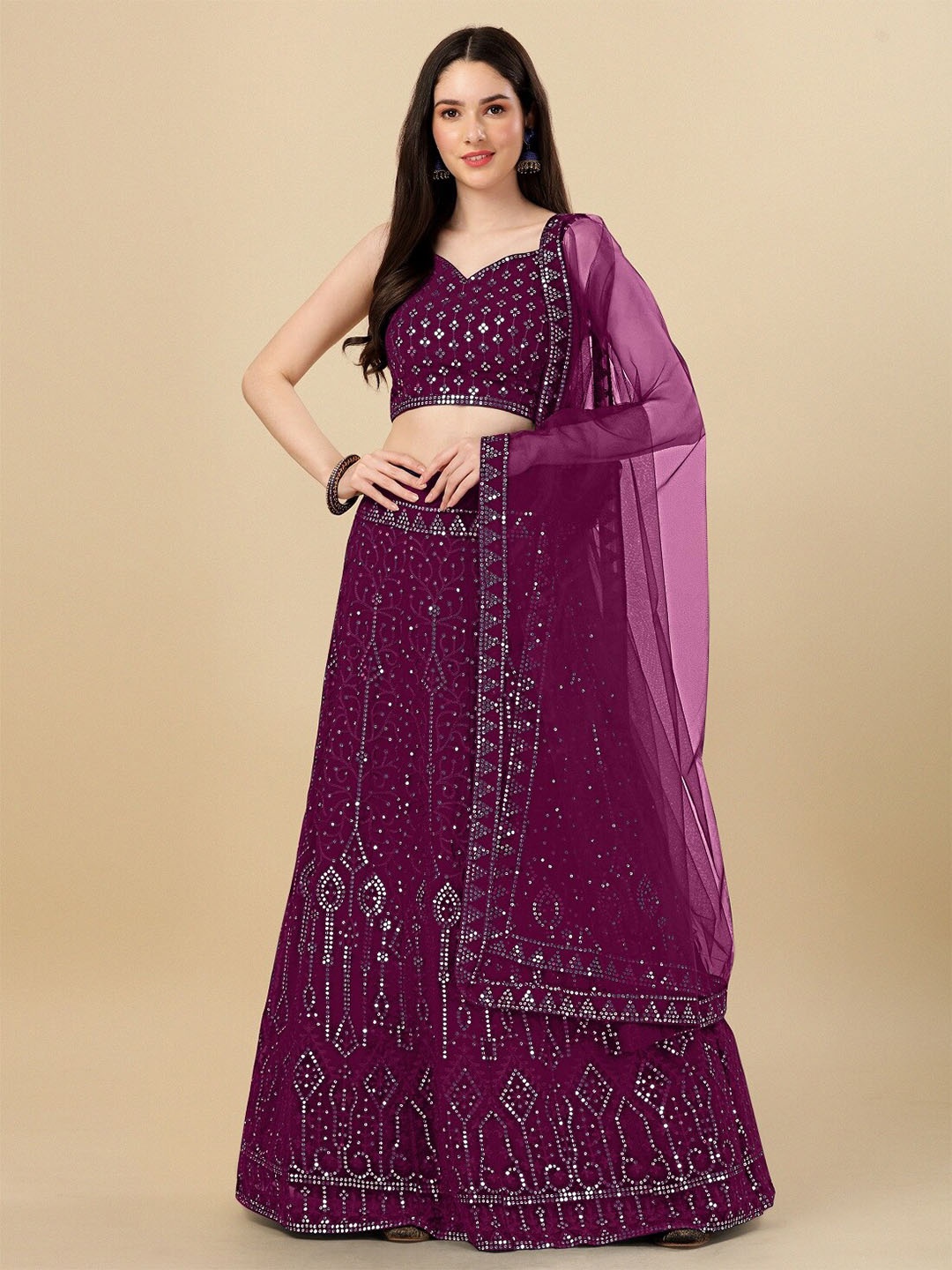 

Fashion Basket Embellished Semi-Stitched Lehenga & Unstitched Blouse With Dupatta, Purple