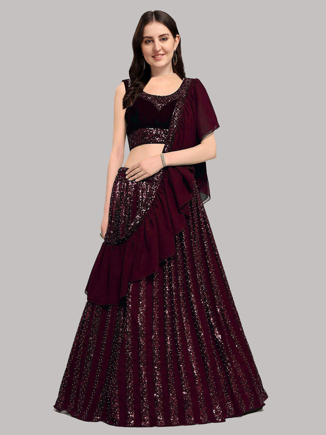 

Fashion Basket Embellished Semi-Stitched Lehenga & Unstitched Blouse With Dupatta, Maroon