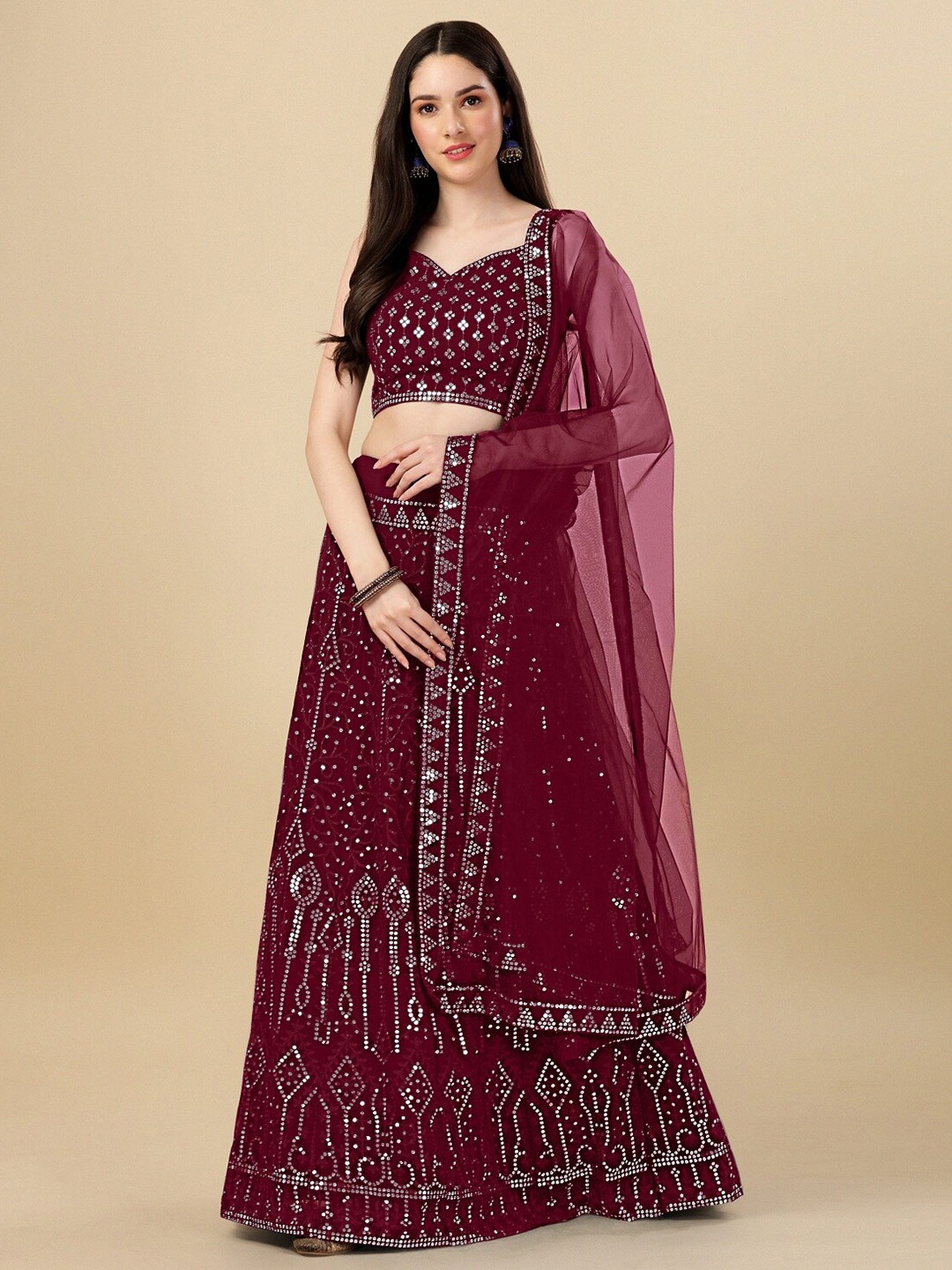 

Fashion Basket Embellished Semi-Stitched Lehenga & Unstitched Blouse With Dupatta, Maroon