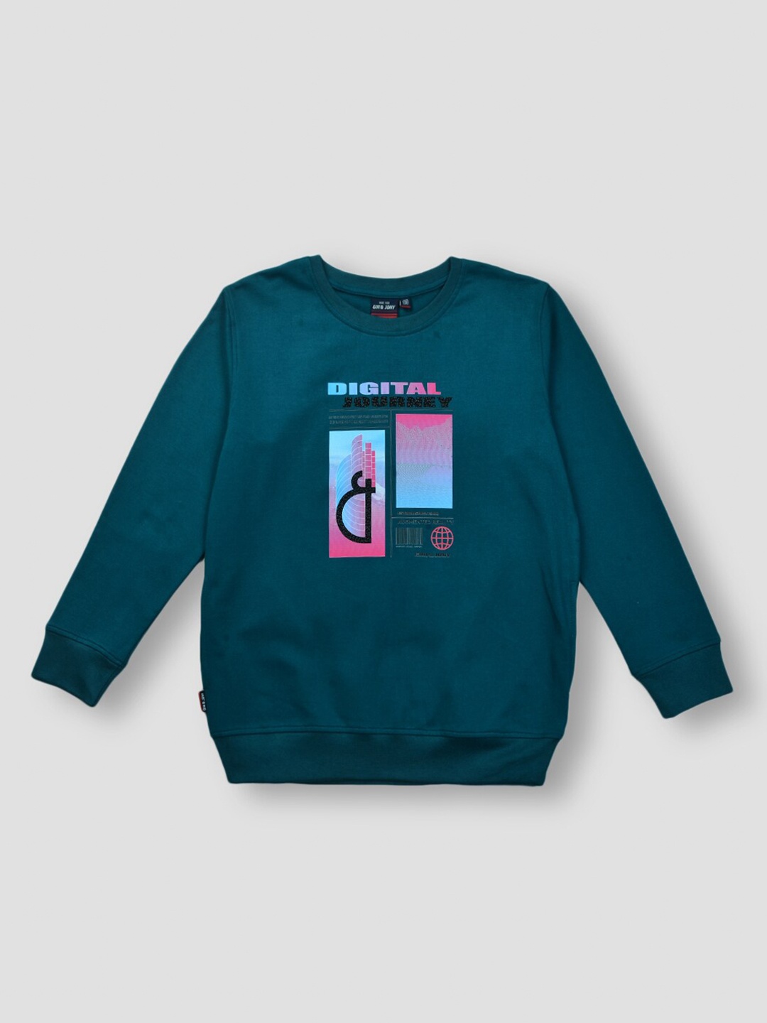 

Gini and Jony Boys Graphic Printed Fleece Sweatshirt, Teal