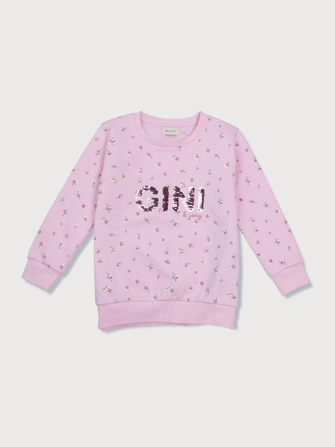 

Gini and Jony Girls Floral Printed Embellished Fleece Sweatshirt, Pink