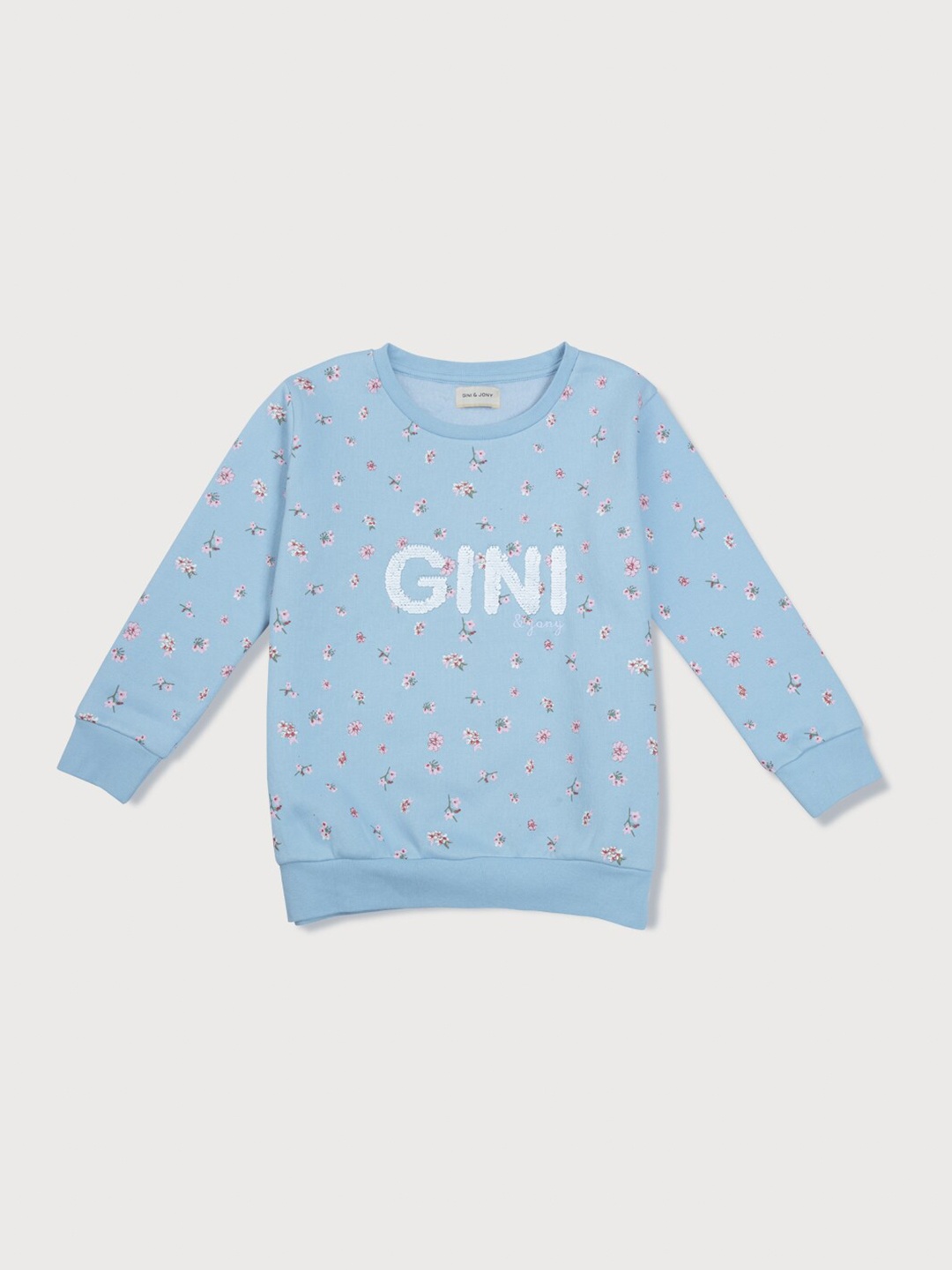 

Gini and Jony Girls Floral Printed Embellished Fleece Sweatshirt, Blue