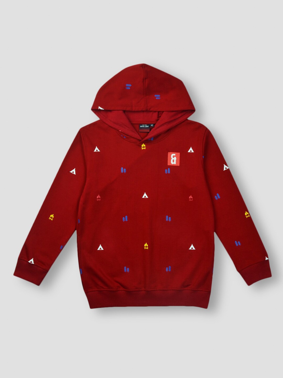 

Gini and Jony Boys Conversational Printed Hooded Fleece Sweatshirt, Red