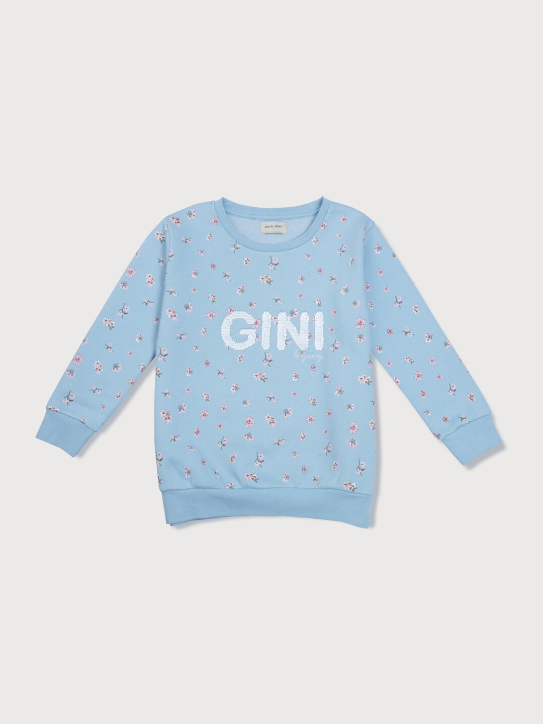 

Gini and Jony Girls Floral Printed Fleece Sweatshirt, Blue