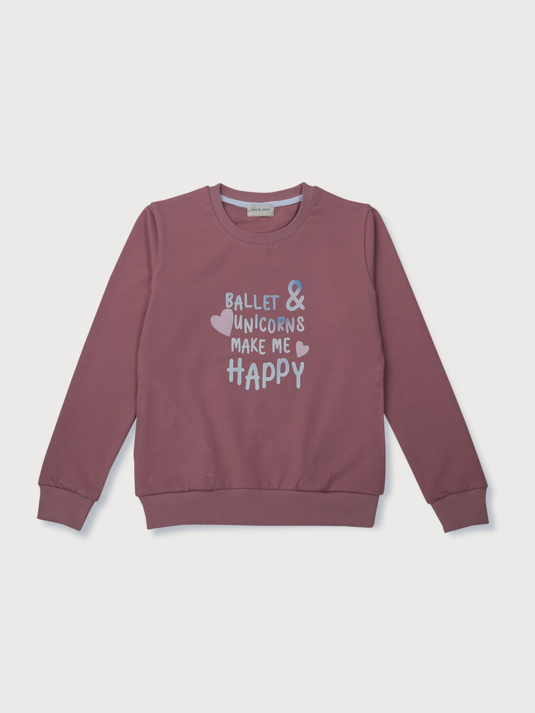 

Gini and Jony Girls Typography Printed Fleece Sweatshirt, Mauve