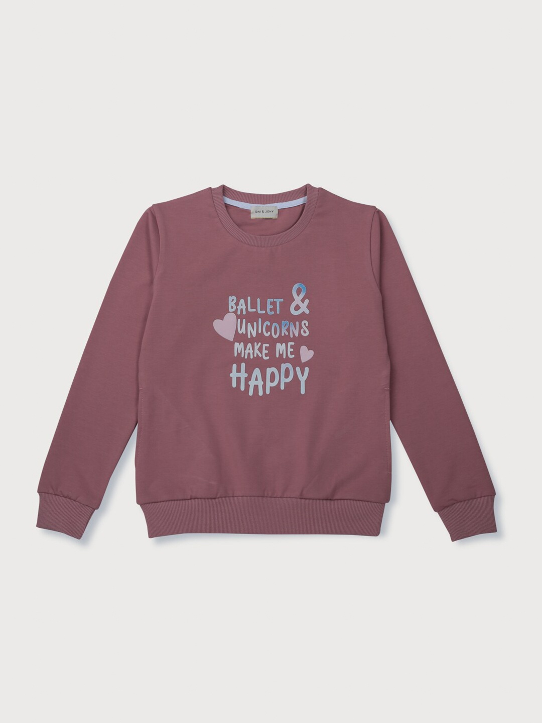 

Gini and Jony Infant Girls Typography Printed Fleece Sweatshirt, Mauve