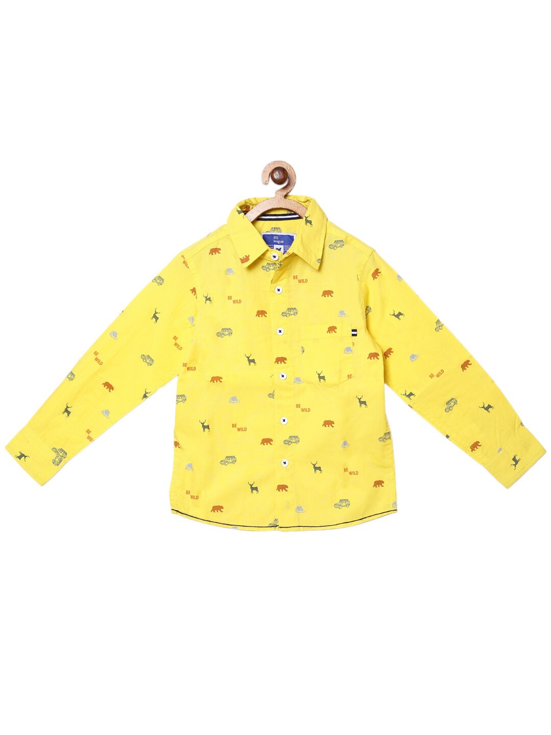 

612League Boys Classic Conversational Printed Cotton Casual Shirt, Yellow