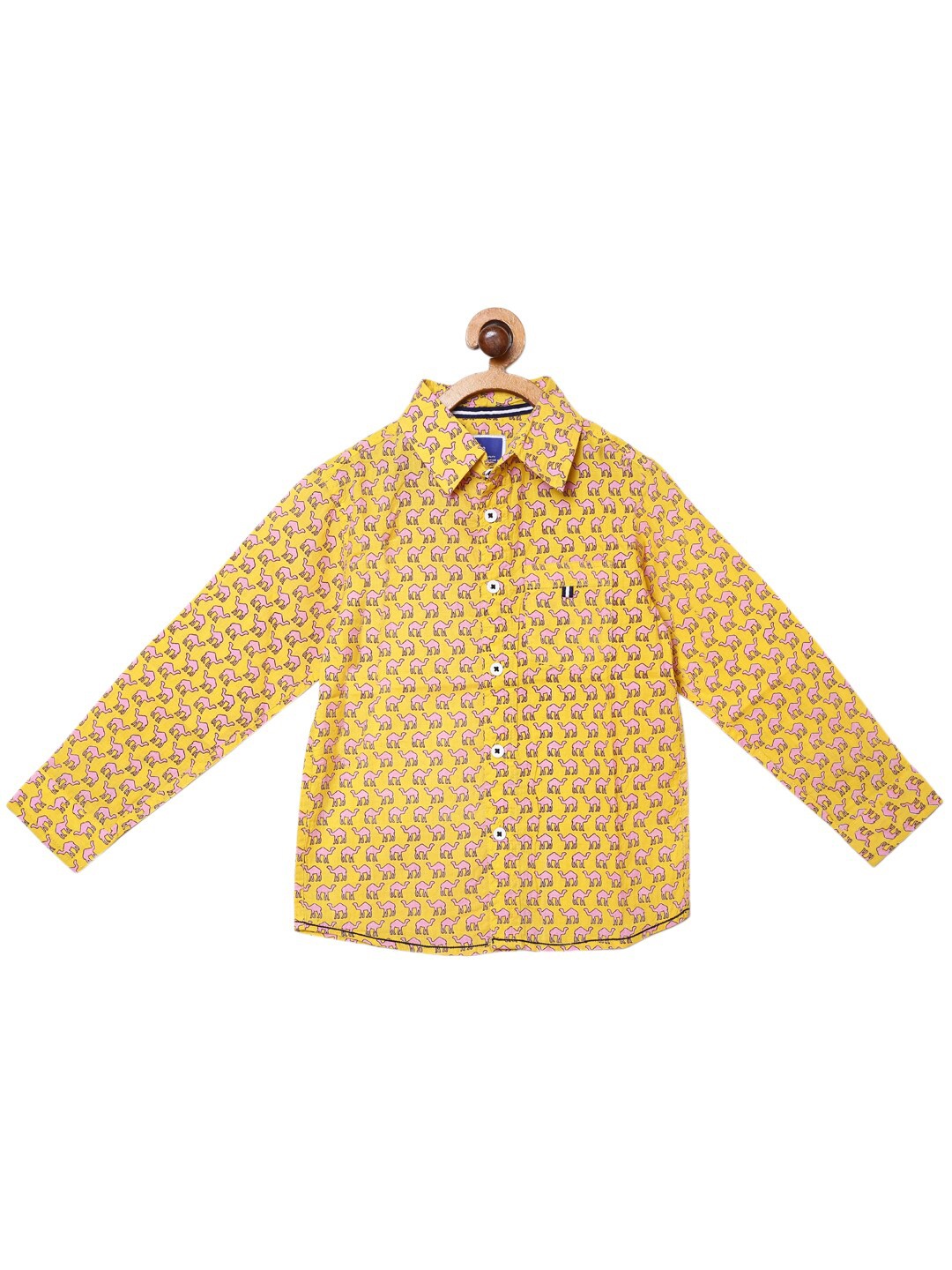 

612League Boys Classic Conversational Printed Cotton Casual Shirt, Mustard
