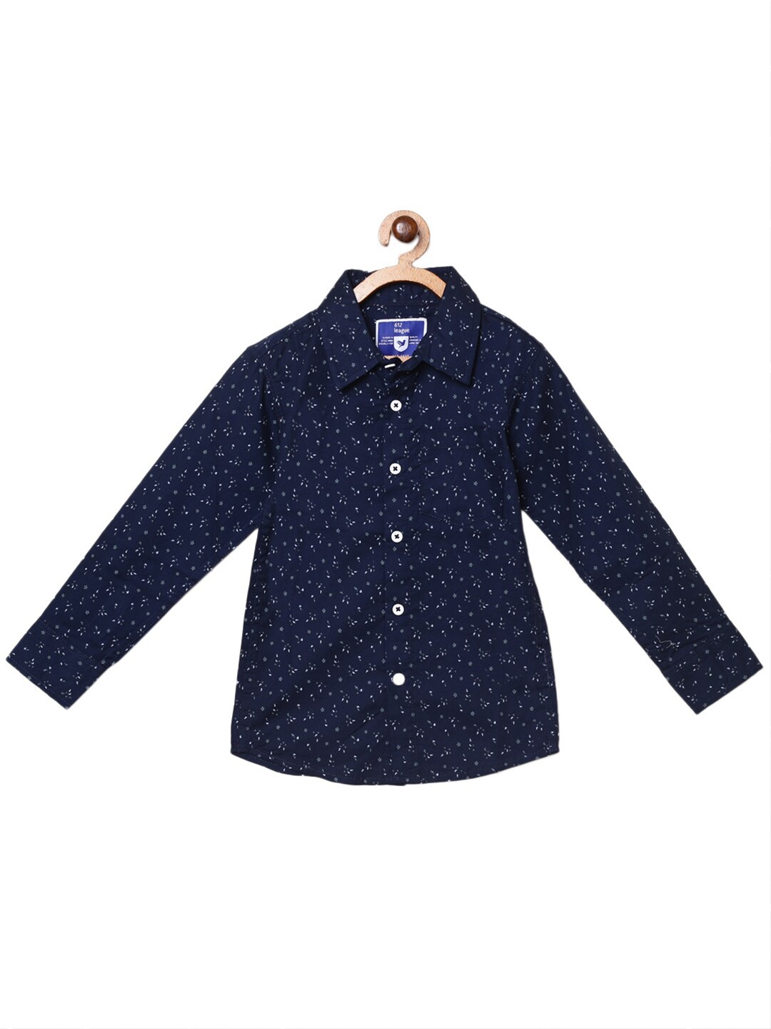 

612League Boys Classic Micro Ditsy Printed Cotton Casual Shirt, Navy blue