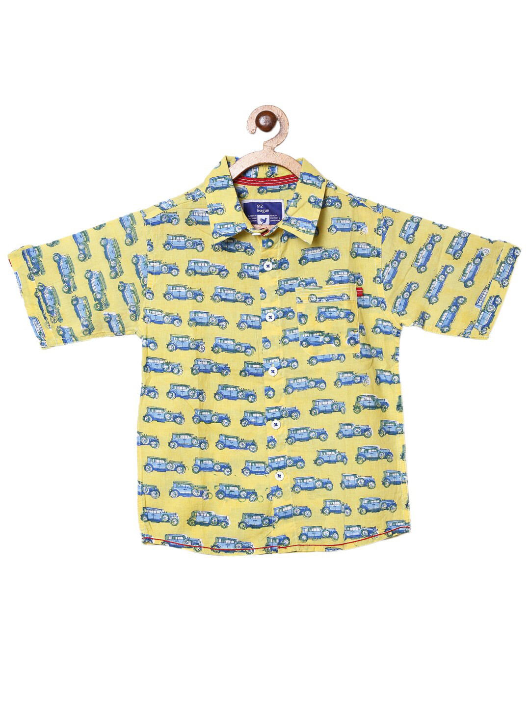 

612League Boys Classic Conversational Printed Cotton Casual Shirt, Yellow