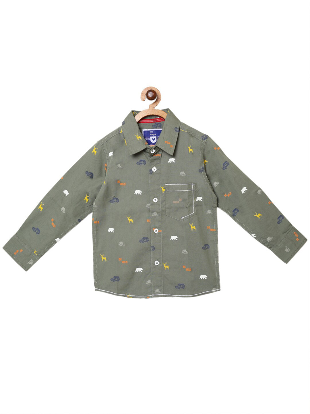 

612League Boys Classic Conversational Printed Cotton Casual Shirt, Grey
