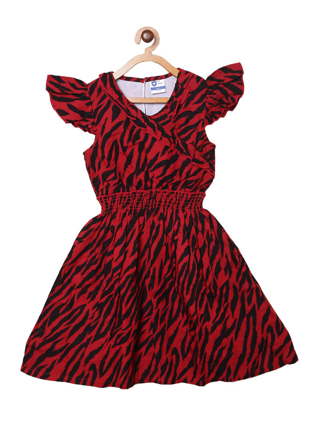 

612League Girls Printed Flutter Sleeve Fit & Flare Dress, Red