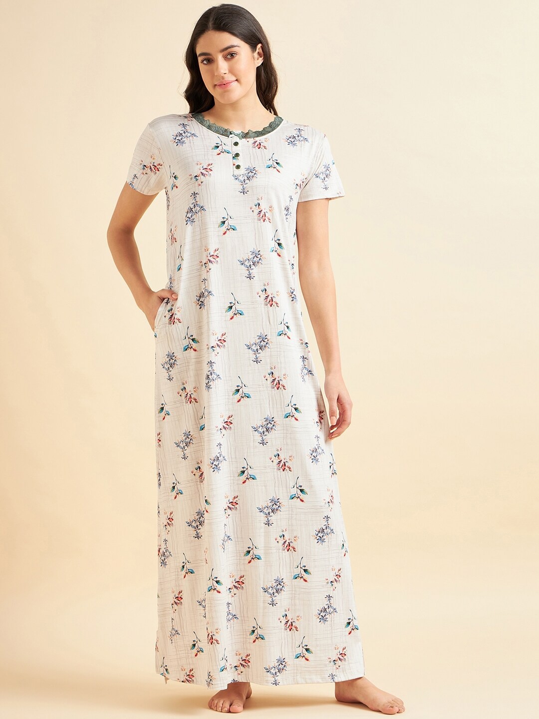 

Sweet Dreams Off White Floral Printed Maxi Nightdress