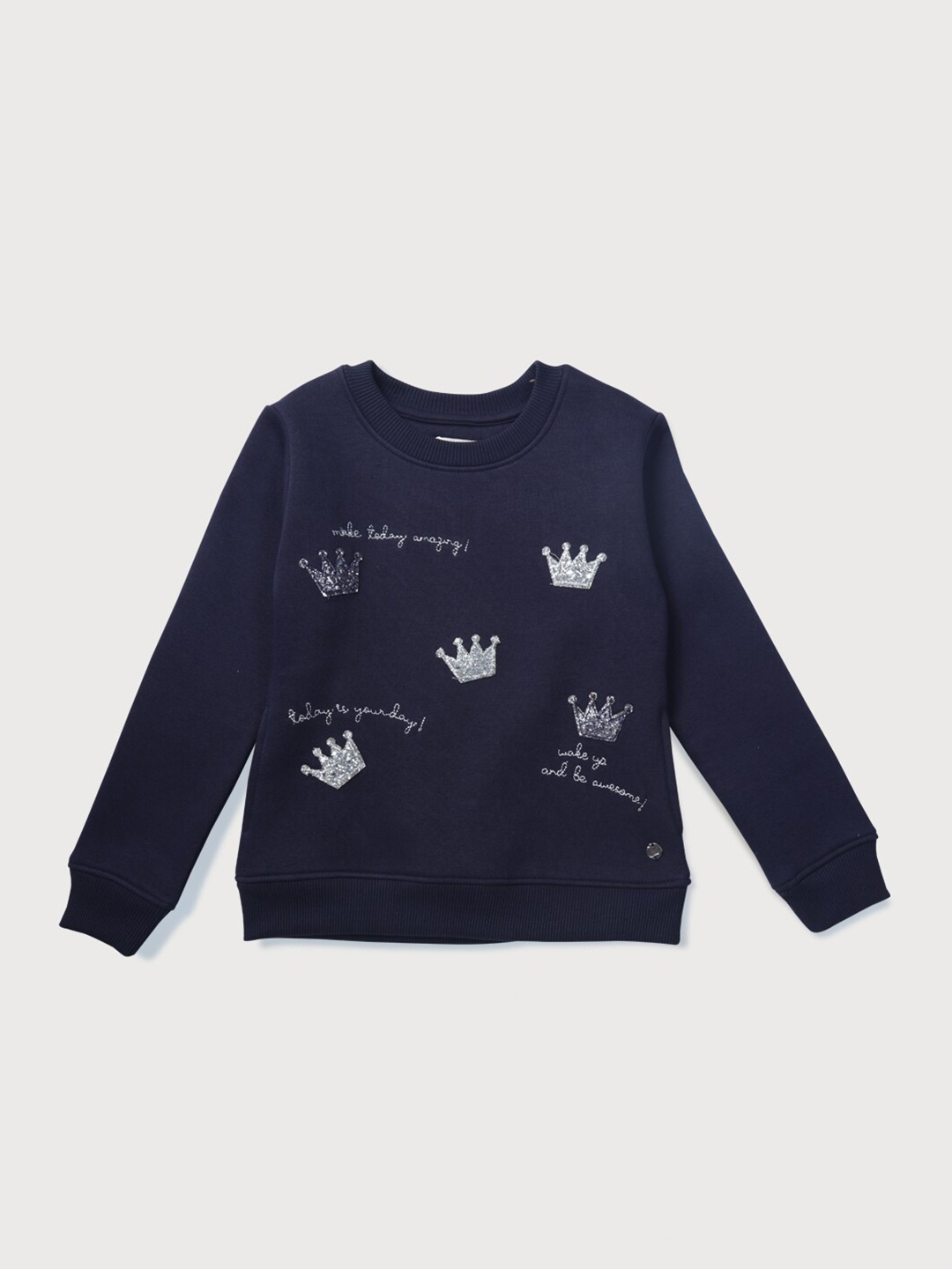 

Gini and Jony Girls Conversational Printed Cotton Sweatshirt, Navy blue