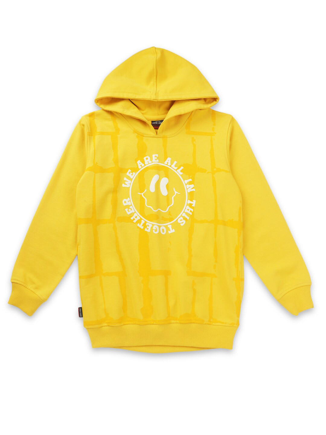 

Gini and Jony Boys Typography Printed Hooded Fleece Sweatshirt, Yellow