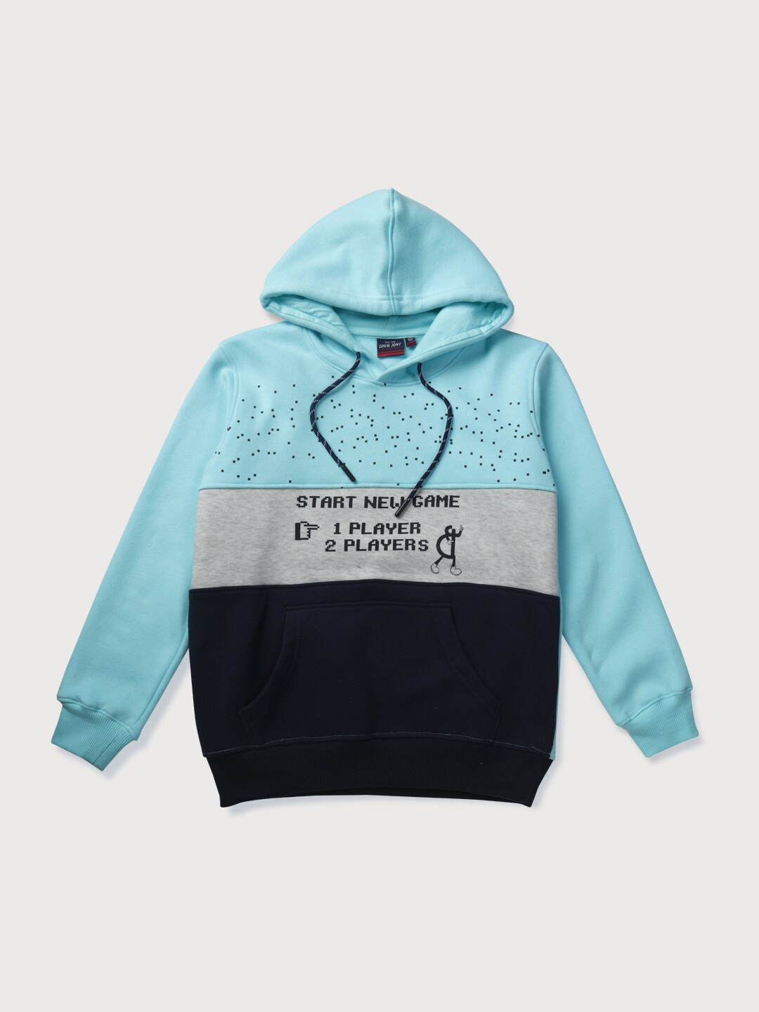 

Gini and Jony Boys Colourblocked Hooded Fleece Sweatshirt, Blue
