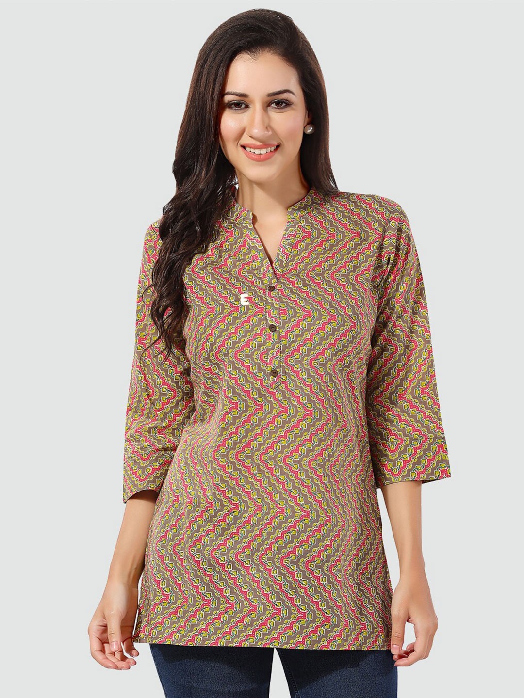 

Saree Swarg Chevron Printed Pure Cotton Kurti, Brown