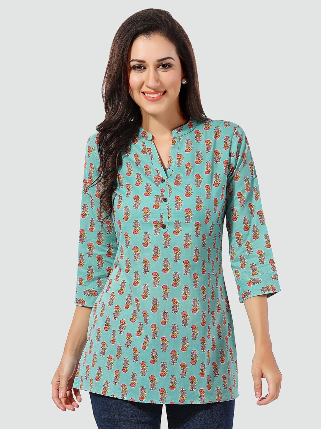 

Saree Swarg Ethnic Motifs Printed Pure Cotton Kurti, Sea green