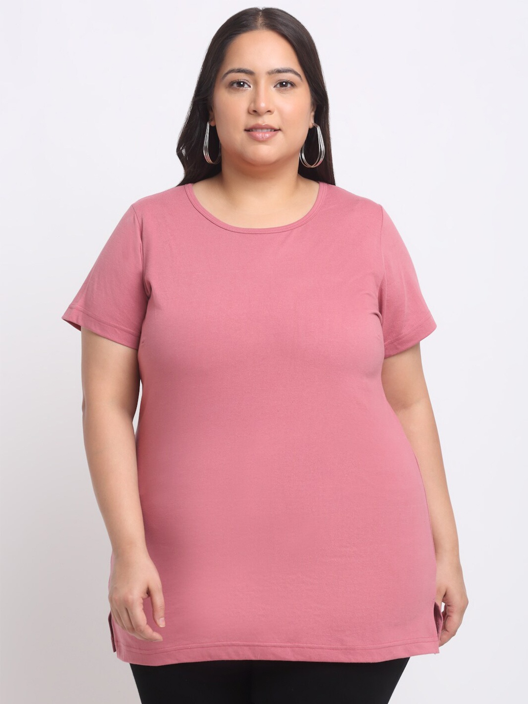 

plusS Pink Plus Size Round Neck Cotton T-shirt