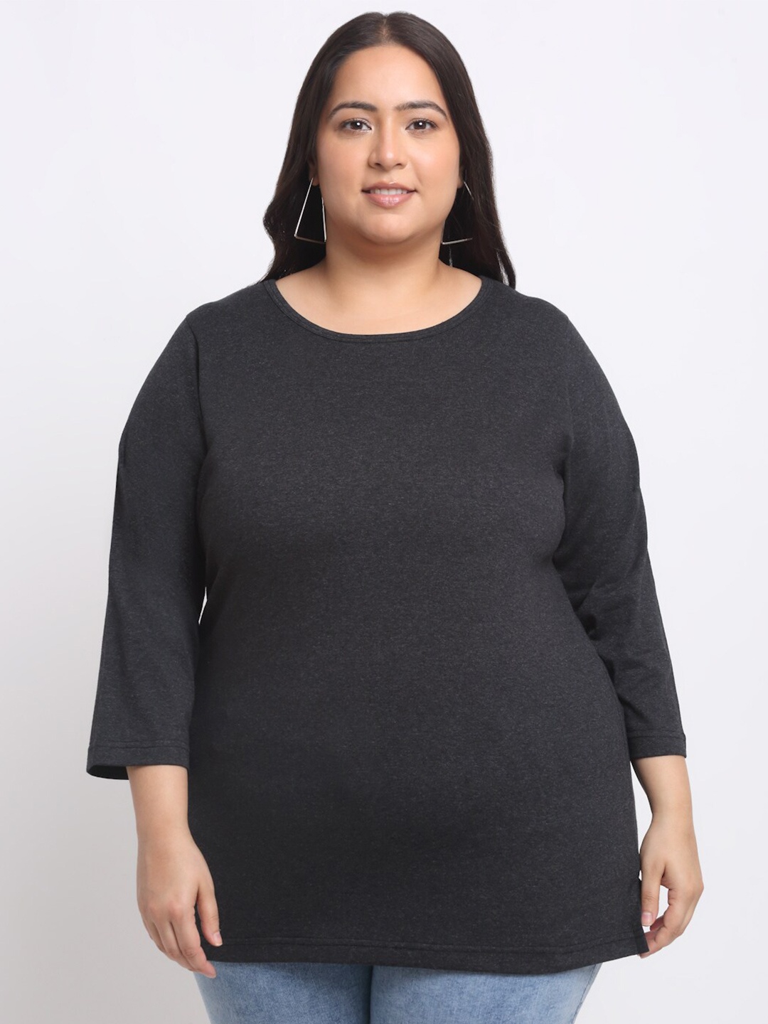 

plusS Charcoal Plus Size Round Neck Cotton T-shirt