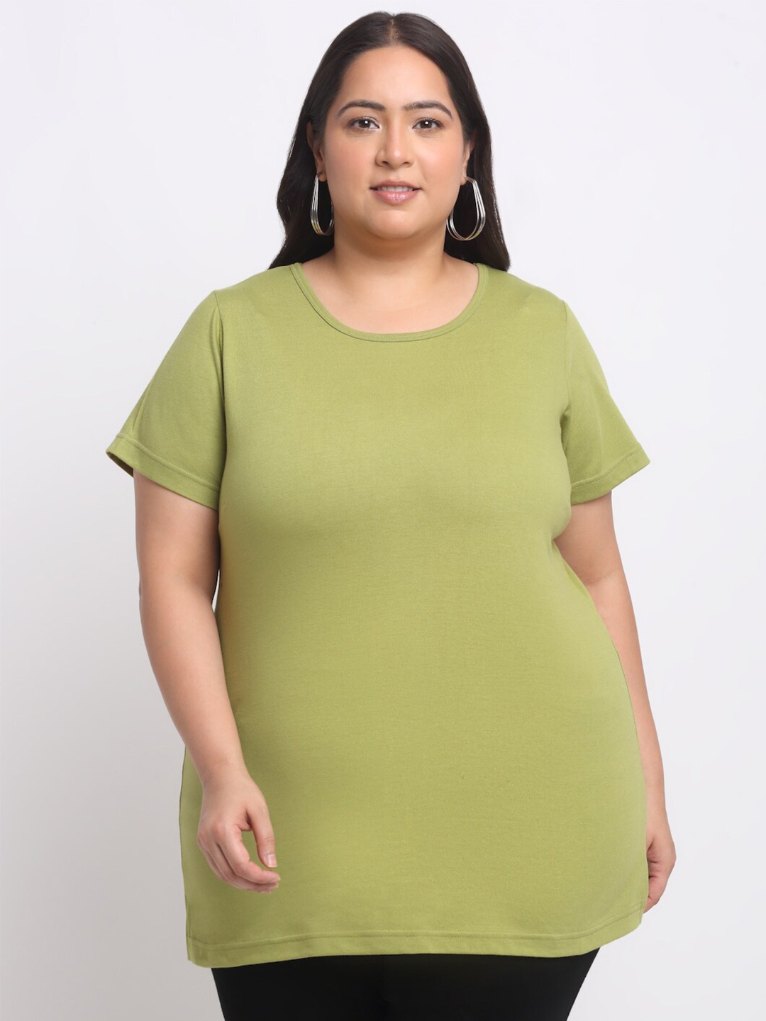 

plusS Plus Size Cotton Longline T-shirt, Olive