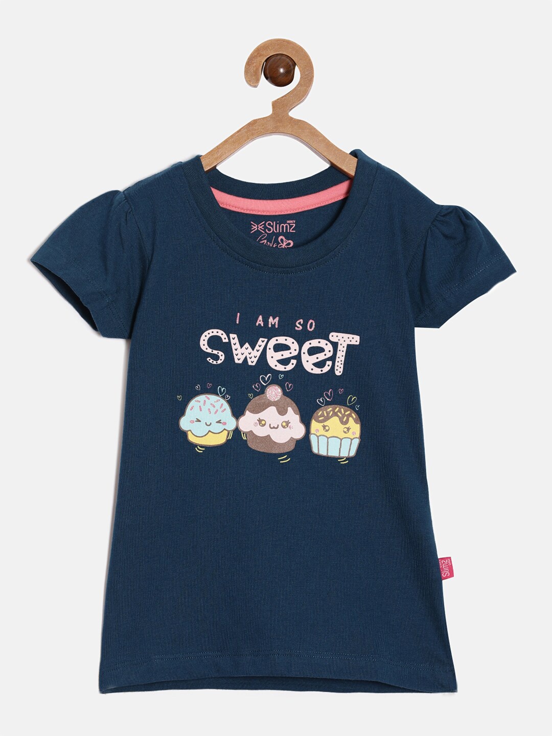 

DIXCY SCOTT Slimz Girls Typography Printed Puff Sleeve Cotton Top, Blue