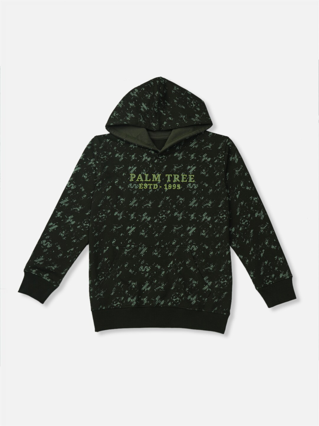 

Palm Tree Boys Abstract Printed Hooded Cotton Sweatshirt, Olive