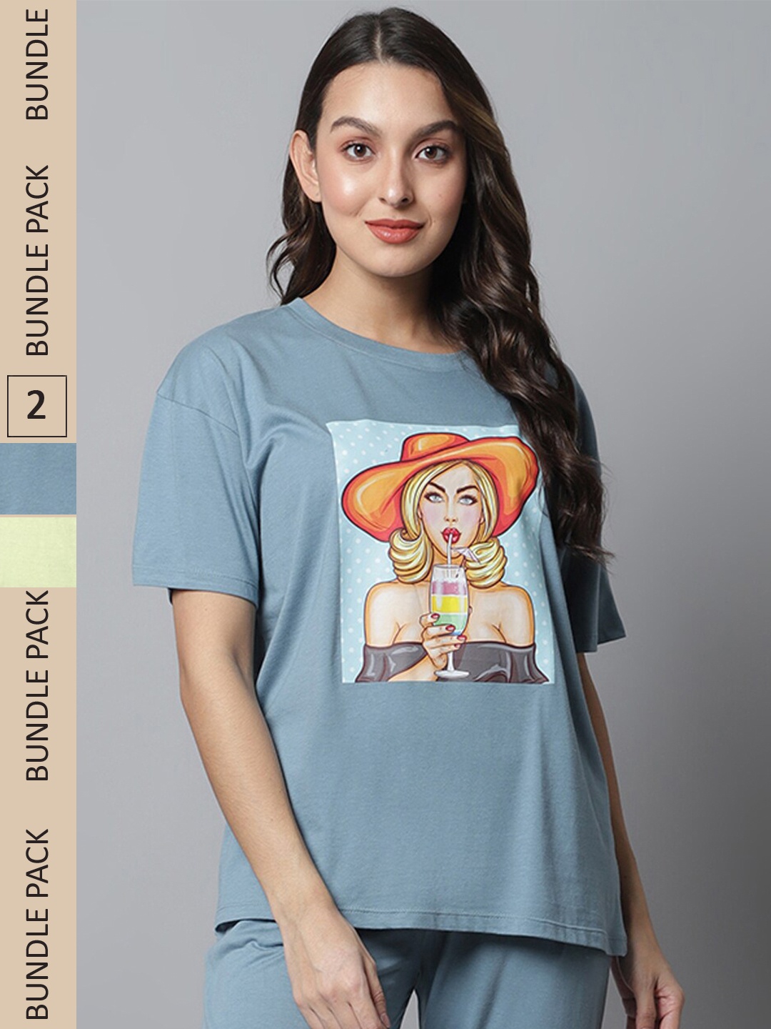 

Kanvin Pack of 2 Printed Loose T-shirt, Blue