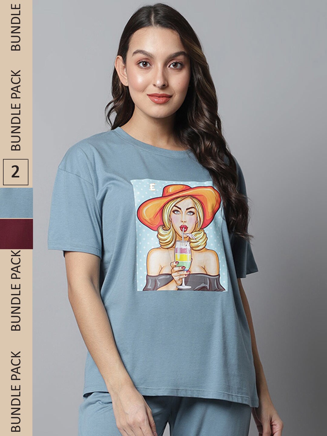 

Kanvin Blue & Brown Pack Of 2 Printed Drop Shoulder Sleeves Oversized T-shirts