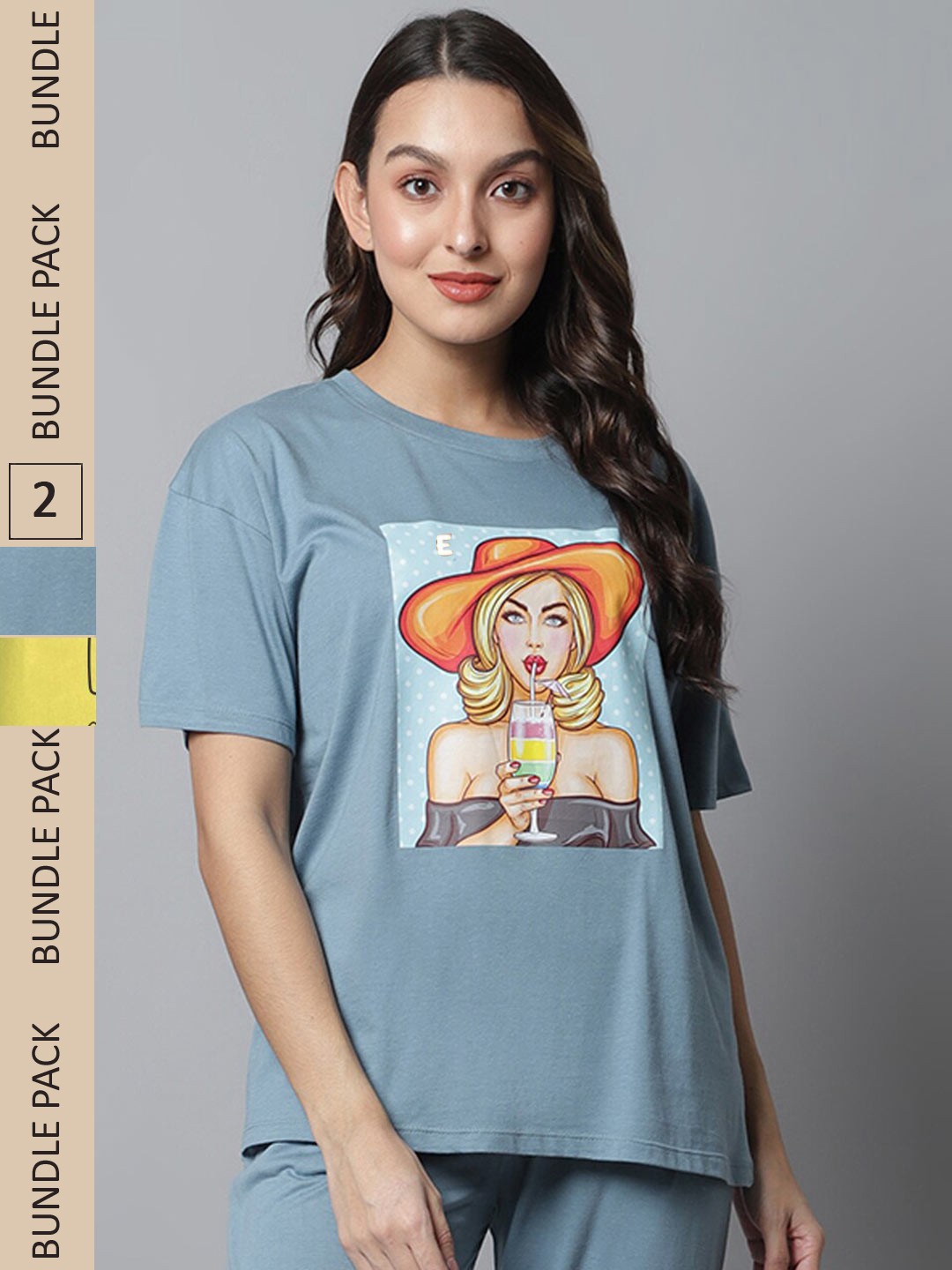 

Kanvin V Blue & yellow Pack Of 2 Printed Drop Shoulder Sleeves Oversized T-shirts