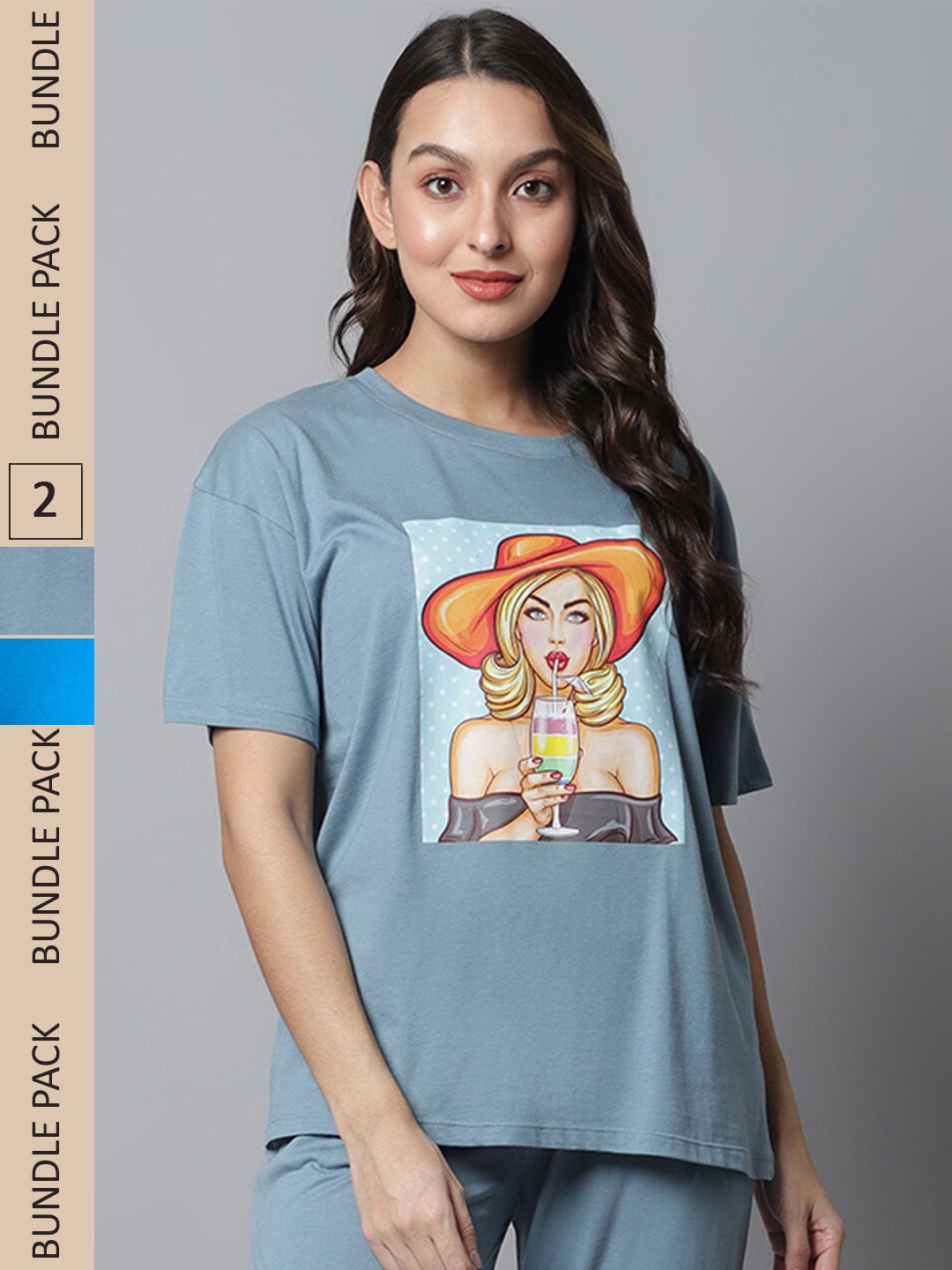 

Kanvin Pack of 2 Printed Loose T-shirt, Blue